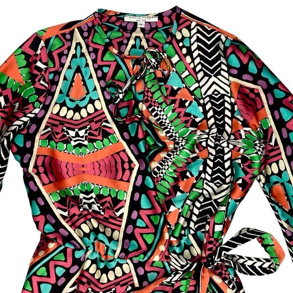 Alexia Admor Wrap Dress Womens M Multicolor Balloon Sleeve Tie Waist Boho Chic - Picture 3 of 16